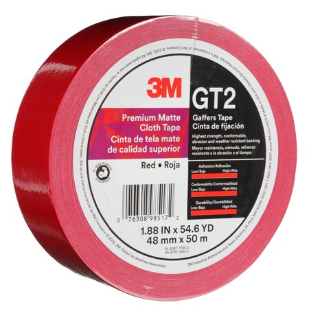 3M Premium Matte Cloth (Gaffers) Tape Gt2, Red, 48 Mm X 50 M, 11 Mil 7010375516
